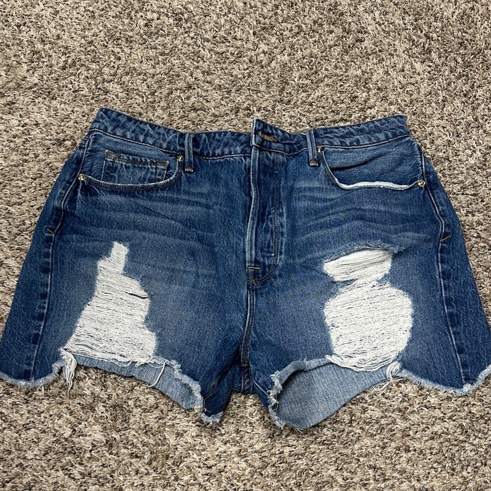 Good American Ripped Blue Jean Shorts